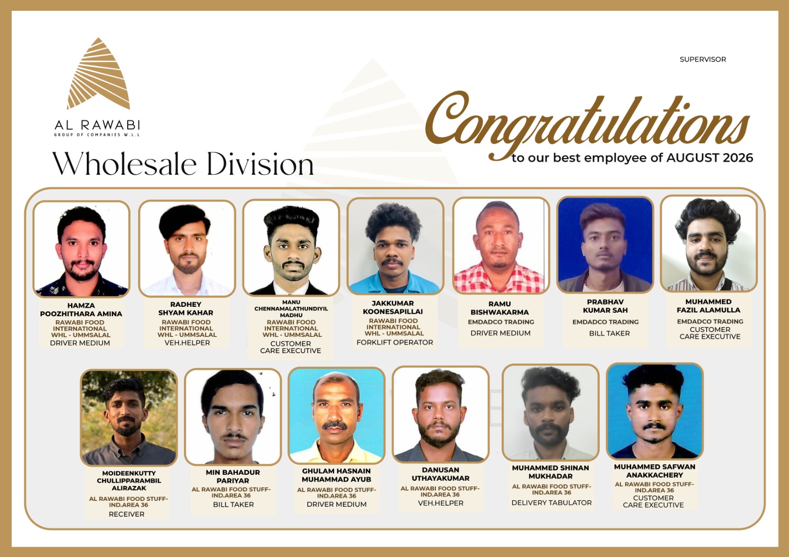 Best Employees of August 2026- Wholesale Division 
