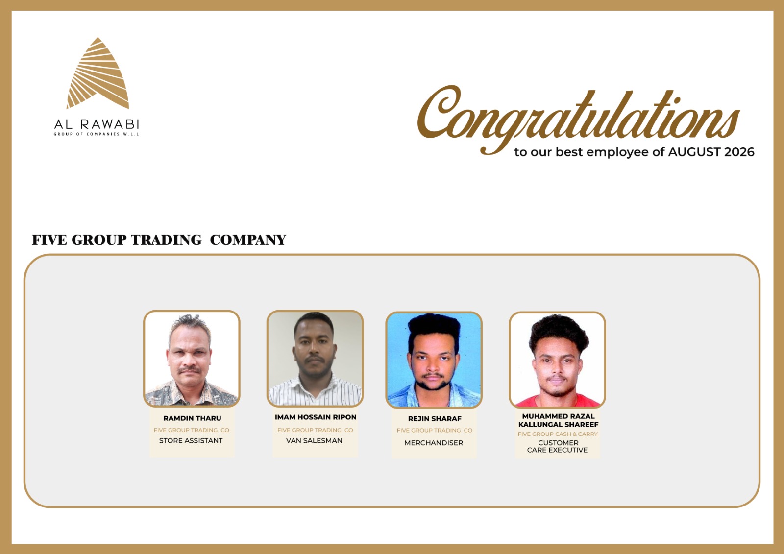 Best Employees of August 2026 In FIVE GROUP TRADING  COMPANY 